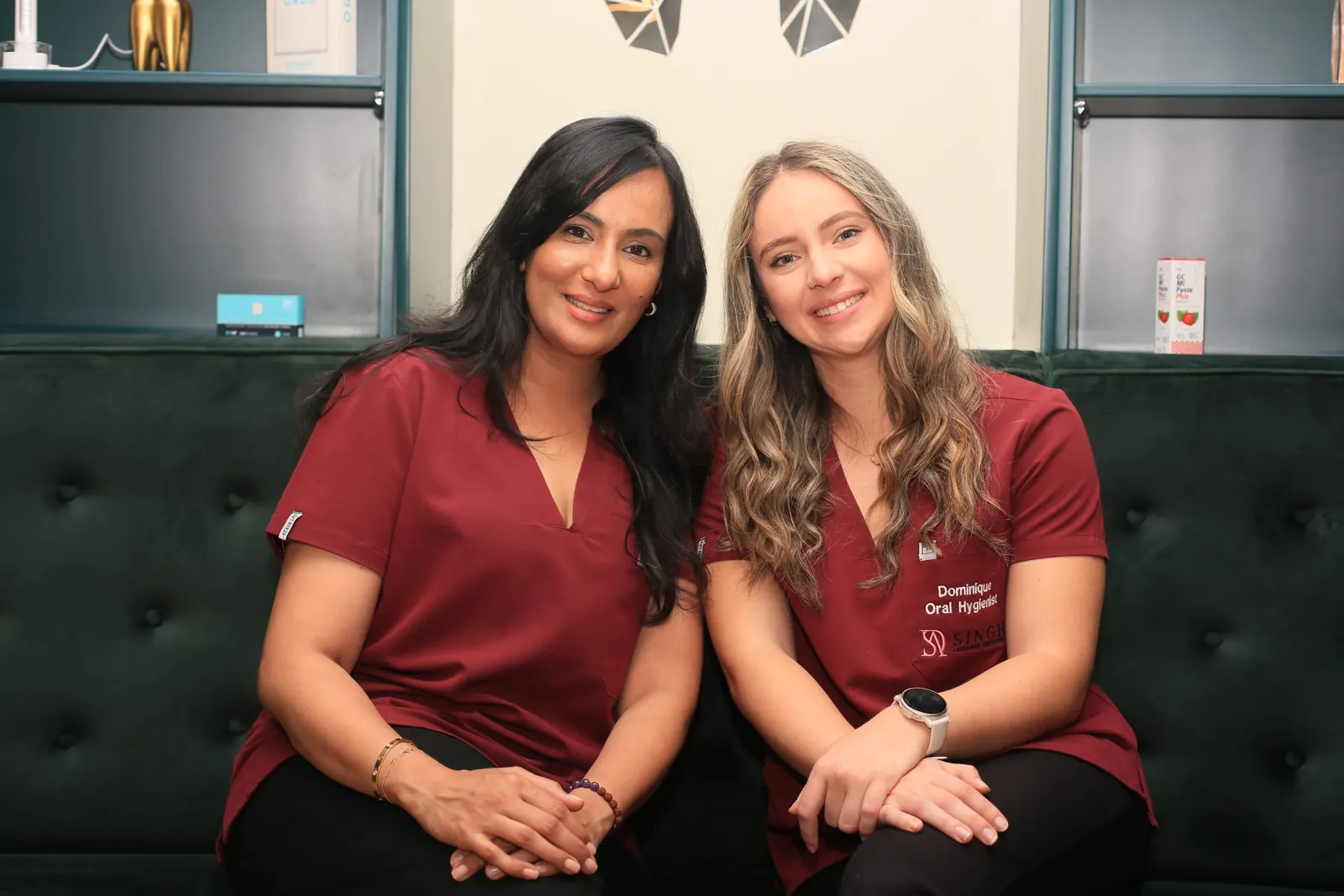 Dr Nivy Singh and oral hygienist Dominique Swanepoel in the lounge